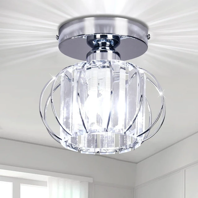 Main image of FRIXCHUR Chrome Small Crystal Chandelier, Flush Mount E26 Ceiling Light