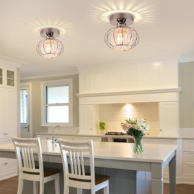 Alt view image 2 of 7 - FRIXCHUR Chrome Small Crystal Chandelier, Flush Mount E26 Ceiling Light