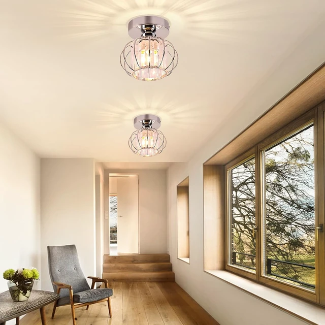 Alt view image 4 of 7 - FRIXCHUR Chrome Small Crystal Chandelier, Flush Mount E26 Ceiling Light