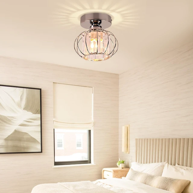 Alt view image 3 of 7 - FRIXCHUR Chrome Small Crystal Chandelier, Flush Mount E26 Ceiling Light