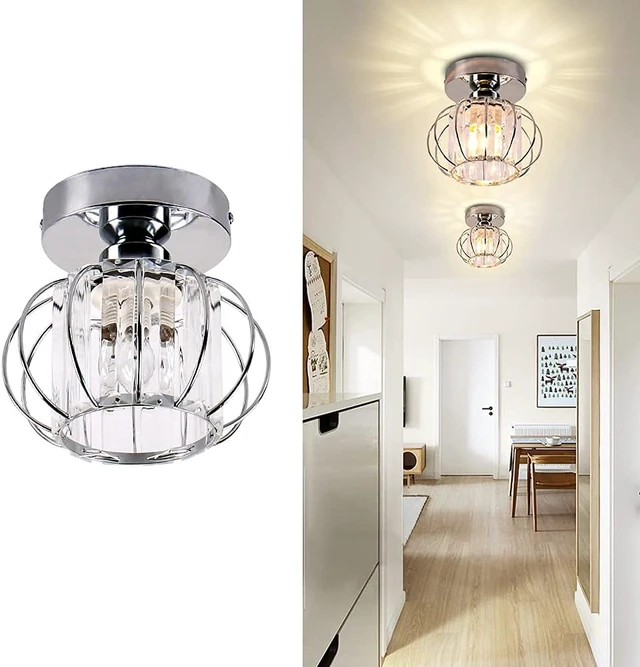 Alt view image 6 of 7 - FRIXCHUR Chrome Small Crystal Chandelier, Flush Mount E26 Ceiling Light