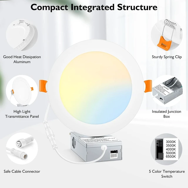 Alt view image 7 of 7 - BesLowe 6 Inch LED Recessed Ceiling Lights with Junction Box, 6 Packs