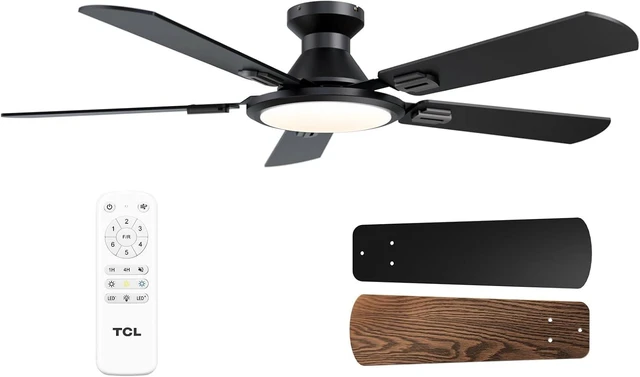 Main image of TCL Ceiling Fans with Lights, 52 Inch Low Profile Ceiling Fan with Light and Remote Control, Flush Mount, DC Reversible Motor, Noiseless, 6 Speeds Ceiling Fan for Bedroom (Black)