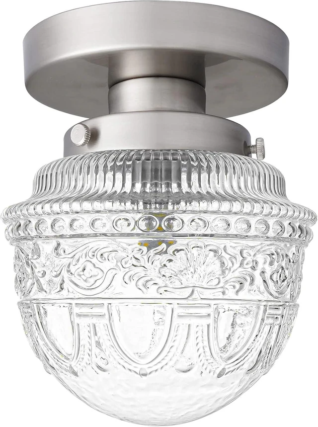 Main image of DSMJFU Brushed Nickel Semi Flush Mount Ceiling Light, Small Blowing Clear Glass Shade Ceiling Light Fixtures for Bedroom Closet Bathroom Hallway Kitchen