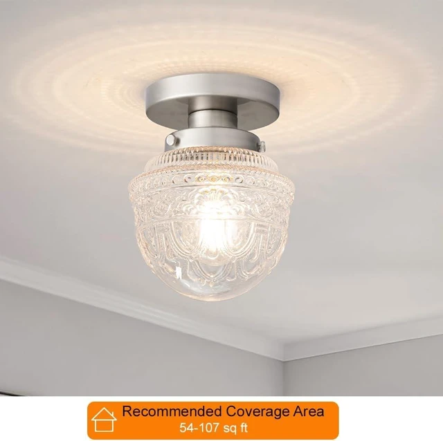 Alt view image 2 of 7 - DSMJFU Brushed Nickel Semi Flush Mount Ceiling Light, Small Blowing Clear Glass Shade Ceiling Light Fixtures for Bedroom Closet Bathroom Hallway Kitchen