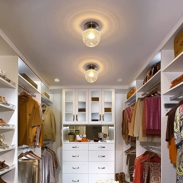 Alt view image 5 of 7 - DSMJFU Brushed Nickel Semi Flush Mount Ceiling Light, Small Blowing Clear Glass Shade Ceiling Light Fixtures for Bedroom Closet Bathroom Hallway Kitchen