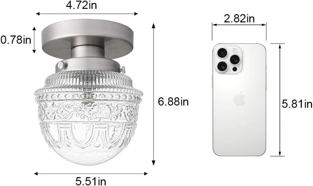 Alt view image 7 of 7 - DSMJFU Brushed Nickel Semi Flush Mount Ceiling Light, Small Blowing Clear Glass Shade Ceiling Light Fixtures for Bedroom Closet Bathroom Hallway Kitchen