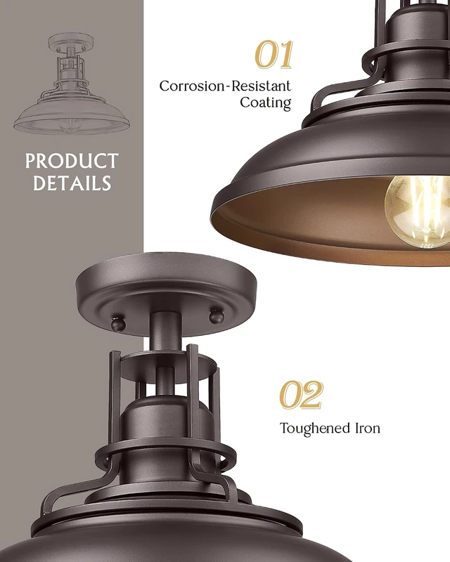 Alt view image 3 of 7 - FEMILA Farmhouse Semi Flush Outdoor Ceiling Light, Oil-Rubbed Bronze