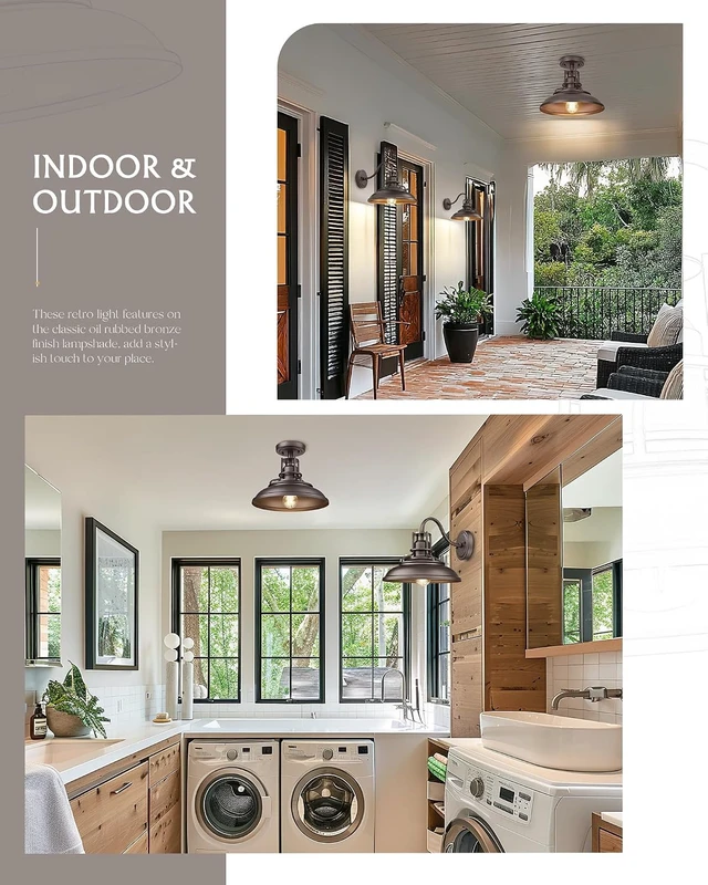 Alt view image 4 of 7 - FEMILA Farmhouse Semi Flush Outdoor Ceiling Light, Oil-Rubbed Bronze