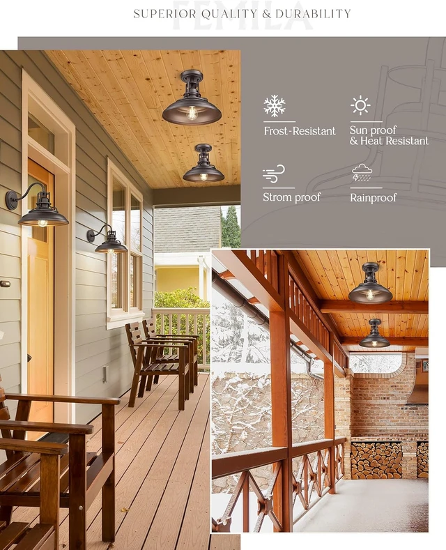 Alt view image 5 of 7 - FEMILA Farmhouse Semi Flush Outdoor Ceiling Light, Oil-Rubbed Bronze