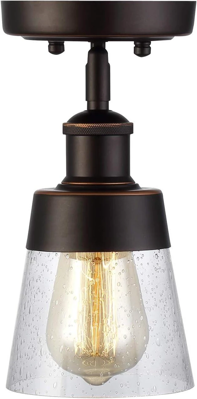 Main image of 1-Light Rustic Farmhouse Glass Small Flush Mount Ceiling Light Fixture