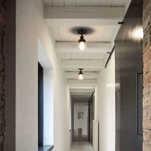 Alt view image 2 of 7 - 1-Light Rustic Farmhouse Glass Small Flush Mount Ceiling Light Fixture