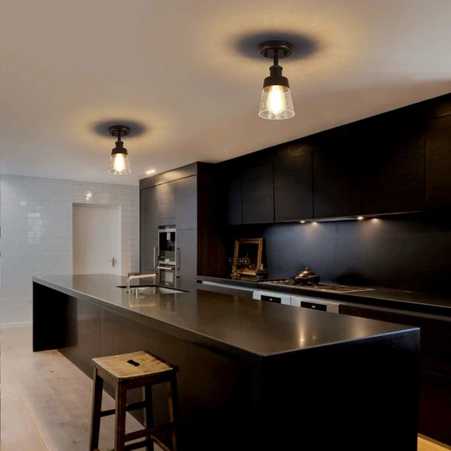 Alt view image 3 of 7 - 1-Light Rustic Farmhouse Glass Small Flush Mount Ceiling Light Fixture
