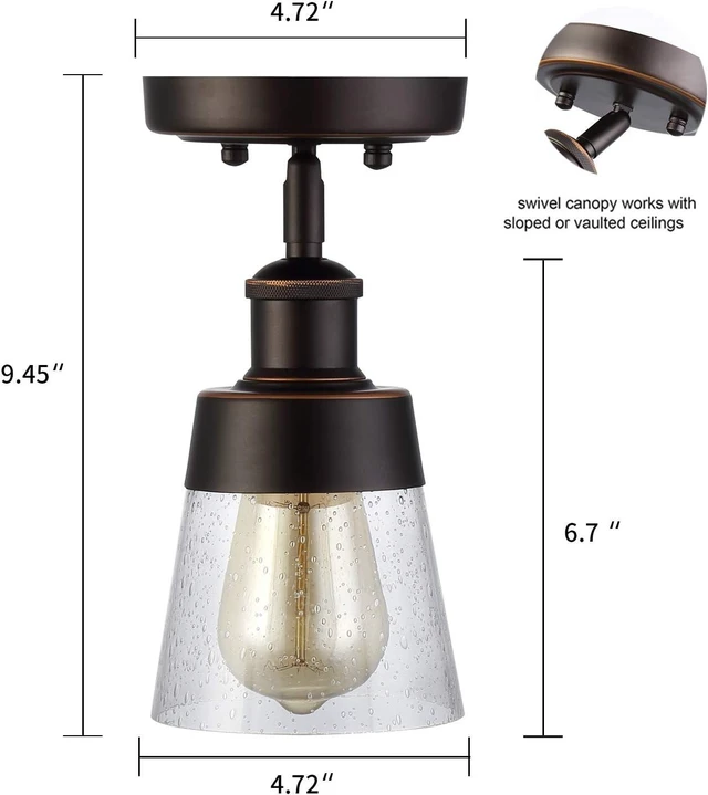 Alt view image 4 of 7 - 1-Light Rustic Farmhouse Glass Small Flush Mount Ceiling Light Fixture