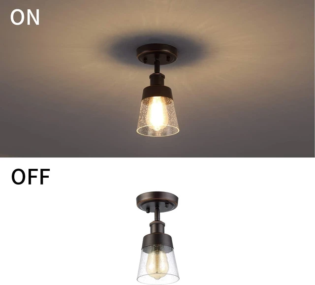 Alt view image 7 of 7 - 1-Light Rustic Farmhouse Glass Small Flush Mount Ceiling Light Fixture