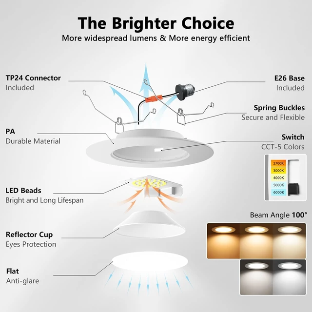 Alt view image 4 of 7 - LVWIT 6 Inch Recessed Lights, 5CCT LED Can Lights, Dimmable, 12 Pack,White