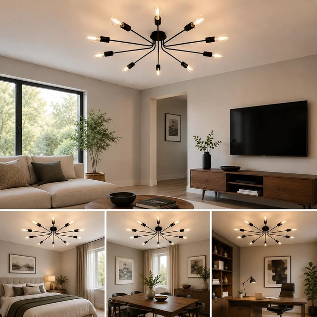 Alt view image 2 of 7 - Flush Mount Ceiling Light Fixtures, 10-Light Modern Matte Black