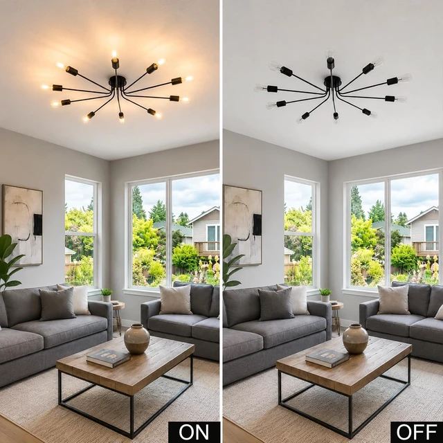 Alt view image 5 of 7 - Flush Mount Ceiling Light Fixtures, 10-Light Modern Matte Black