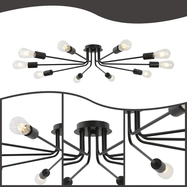 Alt view image 6 of 7 - Flush Mount Ceiling Light Fixtures, 10-Light Modern Matte Black