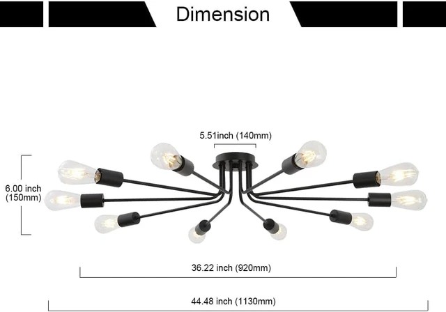 Alt view image 7 of 7 - Flush Mount Ceiling Light Fixtures, 10-Light Modern Matte Black