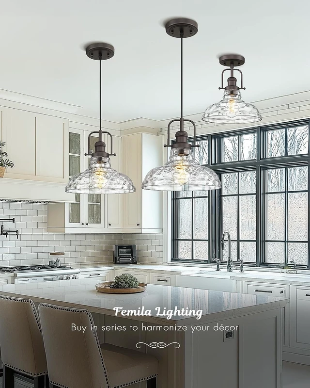 Alt view image 7 of 7 - FEMILA 11" Farmhouse Flush Mount Ceiling Light Fixture, Semi Flush Kitchen and Bedroom Ceiling Light with Water Ripple Glass Shade, Oil Rubbed Bronze, Rustic Industrial Lighting, 4FY09-F ORB-WG