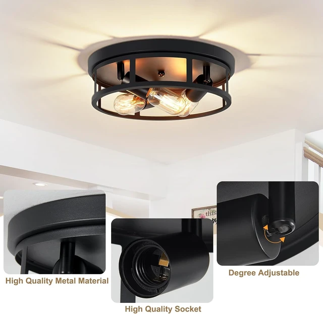 Alt view image 5 of 6 - 2 Pack Farmhouse Flush Mount Ceiling Lights,3-Light Black Hallway Light fixtures,Rustic Semi Flush Mount Lighting for Kitchen Dining Room Entryway Hall,E26 Base