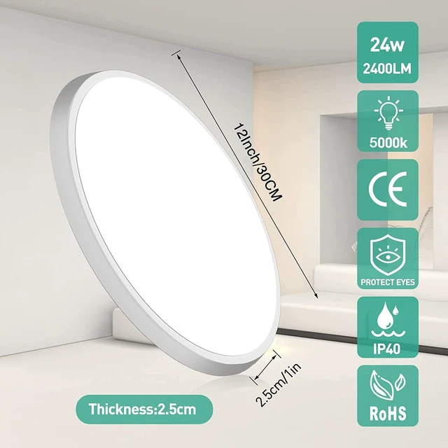 Alt view image 2 of 7 - Motion Sensor Ceiling Light Wired - 12 Inch Motion Activated Flush Mount Lighting Fixture - 24W LED Ceiling Light for Closet, Hallway, Porch, Laundry, Garage, Basements - 5000K White