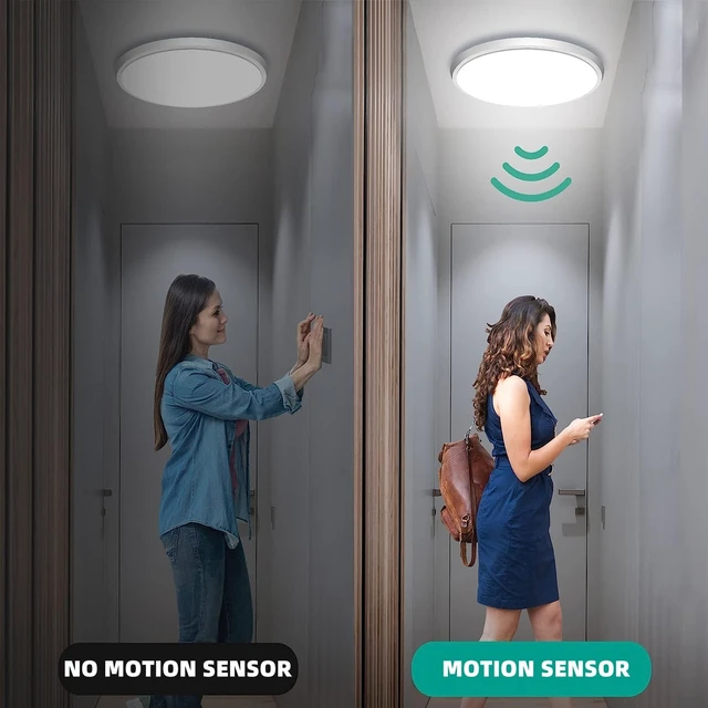 Alt view image 3 of 7 - Motion Sensor Ceiling Light Wired - 12 Inch Motion Activated Flush Mount Lighting Fixture - 24W LED Ceiling Light for Closet, Hallway, Porch, Laundry, Garage, Basements - 5000K White