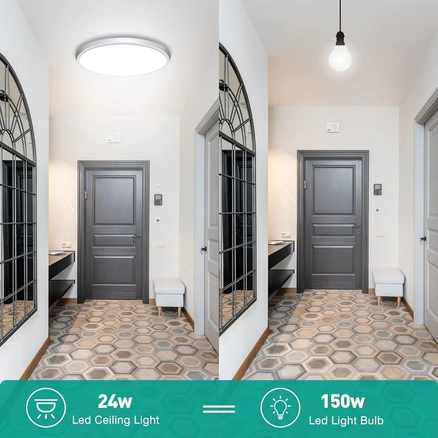 Alt view image 5 of 7 - Motion Sensor Ceiling Light Wired - 12 Inch Motion Activated Flush Mount Lighting Fixture - 24W LED Ceiling Light for Closet, Hallway, Porch, Laundry, Garage, Basements - 5000K White