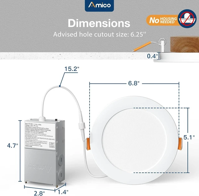 Alt view image 5 of 7 - Amico 16 Pack 6 Inch 5CCT Ultra-Thin LED Recessed Ceiling Light