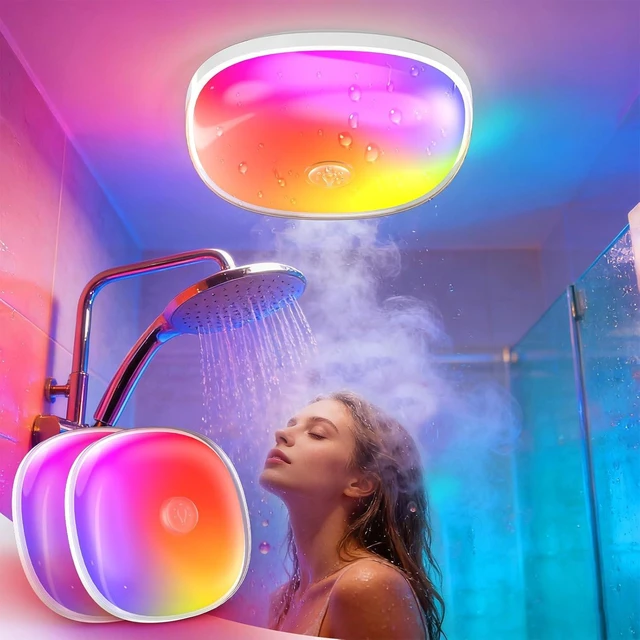 Main image of 2Pack IP65 Waterproof Rechargeable Shower Light - 6 300LM, Multicolor