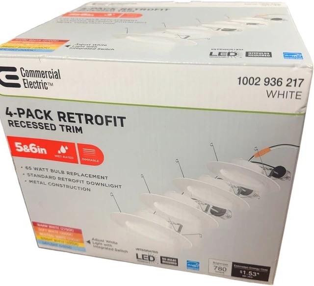Main image of Commercial Electric 5/6 in. Matte White Integrated LED Recessed Trim 5-Ways Color Changing with Switch
