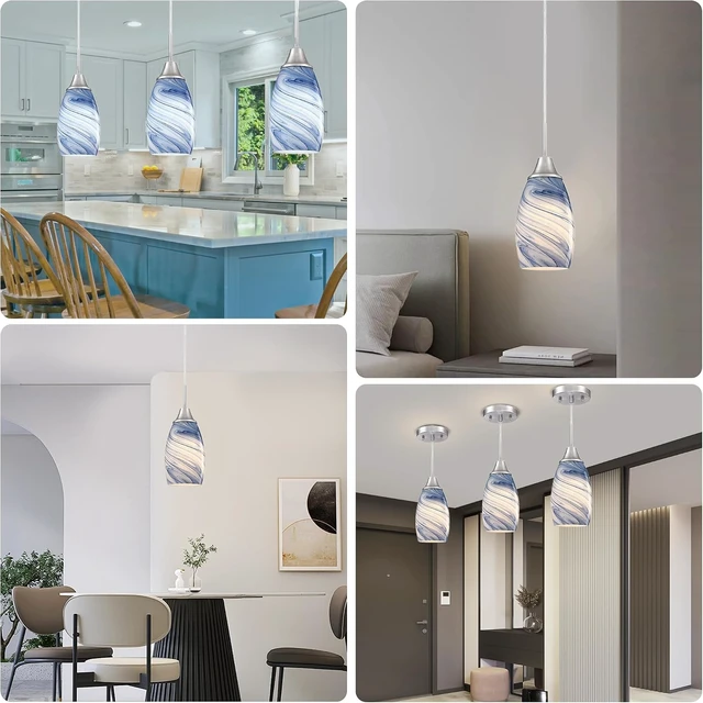 Alt view image 5 of 7 - Viinew Mini Glass Pendant Light,1-Pack Blue Marble Glass Pendant Lights
