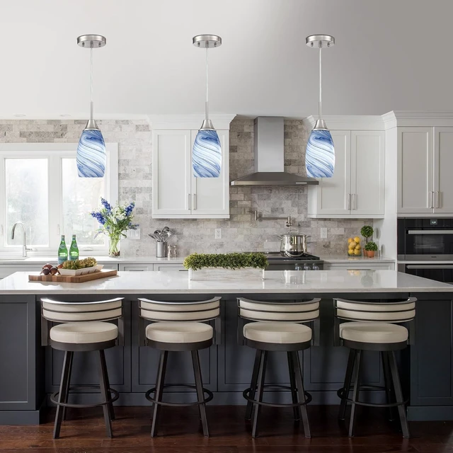 Alt view image 7 of 7 - Viinew Mini Glass Pendant Light,1-Pack Blue Marble Glass Pendant Lights