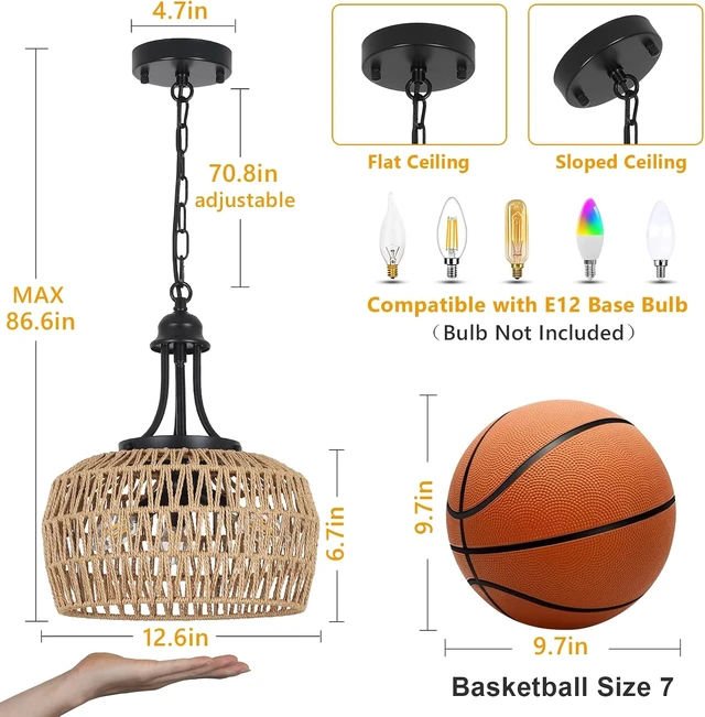 Alt view image 2 of 7 - HMVPL Farmhouse Chandelier for Dining Room, 3-Light Boho Rattan Chandelier Light Fixture Ceiling Hanging with Woven Lampshade, Small Wicker Coastal Pendant Light for Kitchen Bedroom Island Hallway