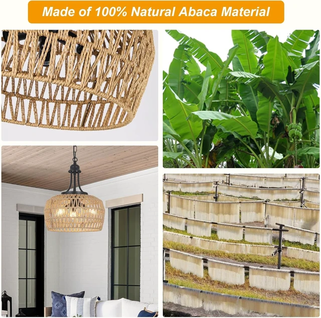 Alt view image 5 of 7 - HMVPL Farmhouse Chandelier for Dining Room, 3-Light Boho Rattan Chandelier Light Fixture Ceiling Hanging with Woven Lampshade, Small Wicker Coastal Pendant Light for Kitchen Bedroom Island Hallway