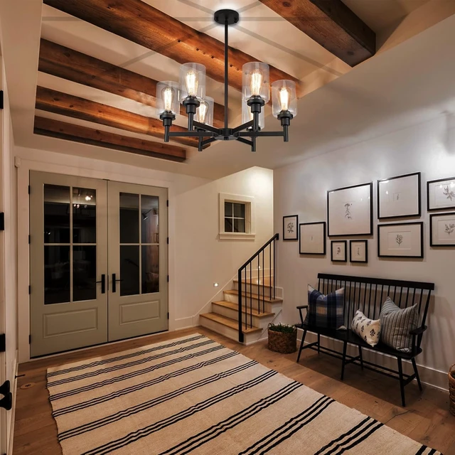 Alt view image 5 of 7 - Black Farmhouse Chandeliers for Dining Room Light Fixtures Over Table