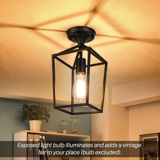 Alt view image 2 of 7 - BesLowe 2-Pack Farmhouse Semi Flush Mount Ceiling Light Fixtures, Black