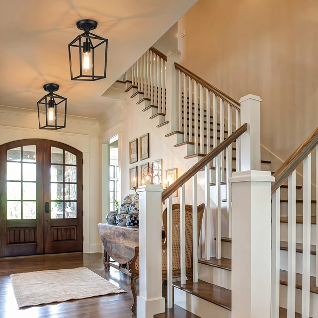 Alt view image 6 of 7 - BesLowe 2-Pack Farmhouse Semi Flush Mount Ceiling Light Fixtures, Black