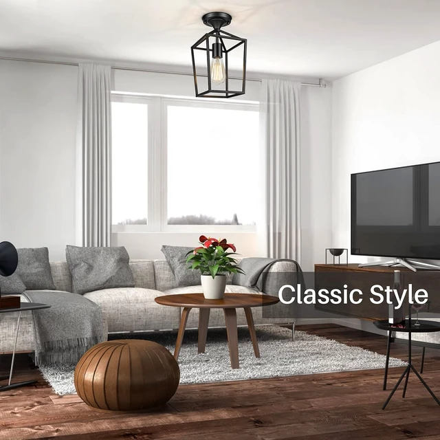 Alt view image 7 of 7 - BesLowe 2-Pack Farmhouse Semi Flush Mount Ceiling Light Fixtures, Black