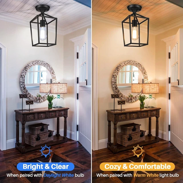 Alt view image 4 of 7 - BesLowe 2-Pack Farmhouse Semi Flush Mount Ceiling Light Fixtures, Black