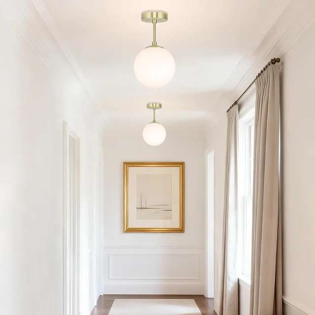 Alt view image 2 of 7 - XiNBEi Lighting 8" Globe Ceiling Light Semi Flush Mount Brass for Hallway