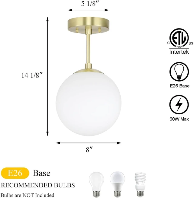 Alt view image 5 of 7 - XiNBEi Lighting 8" Globe Ceiling Light Semi Flush Mount Brass for Hallway