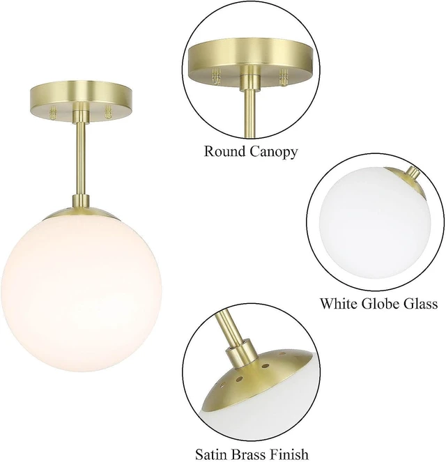 Alt view image 7 of 7 - XiNBEi Lighting 8" Globe Ceiling Light Semi Flush Mount Brass for Hallway
