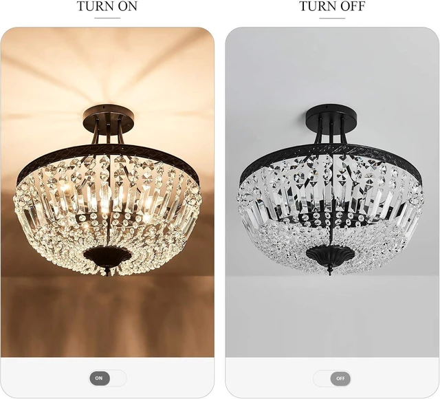 Alt view image 3 of 7 - YYJLX 5-Light E12 Round Crystal Ceiling Light Fixture Modern Semi Flush Mount Chandelier Ceiling Lamp for Living Room Dining Room Entryway Hallway Foyer Bedroom Laundry BathroomBlack