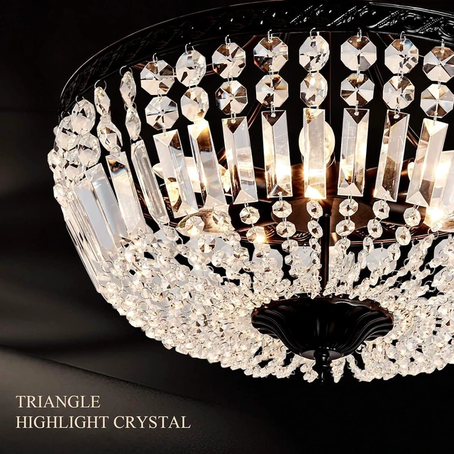 Alt view image 5 of 7 - YYJLX 5-Light E12 Round Crystal Ceiling Light Fixture Modern Semi Flush Mount Chandelier Ceiling Lamp for Living Room Dining Room Entryway Hallway Foyer Bedroom Laundry BathroomBlack