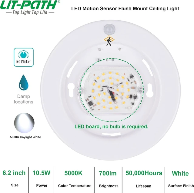 Alt view image 3 of 6 - LIT-PaTH Motion Sensor Ceiling Light, Rust-Proof, Hardwired, 6.2 Inch