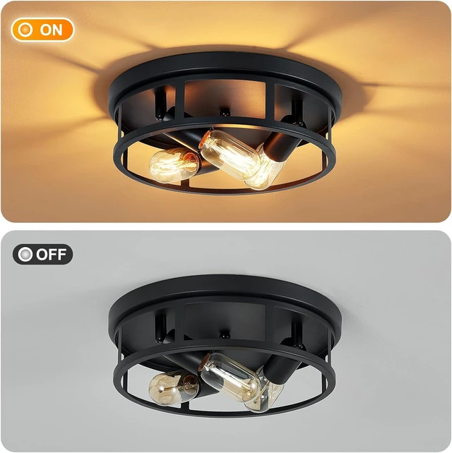 Alt view image 6 of 6 - 2 Pack Farmhouse Flush Mount Ceiling Lights,3-Light Black Hallway Light fixtures,Rustic Semi Flush Mount Lighting for Kitchen Dining Room Entryway Hall,E26 Base