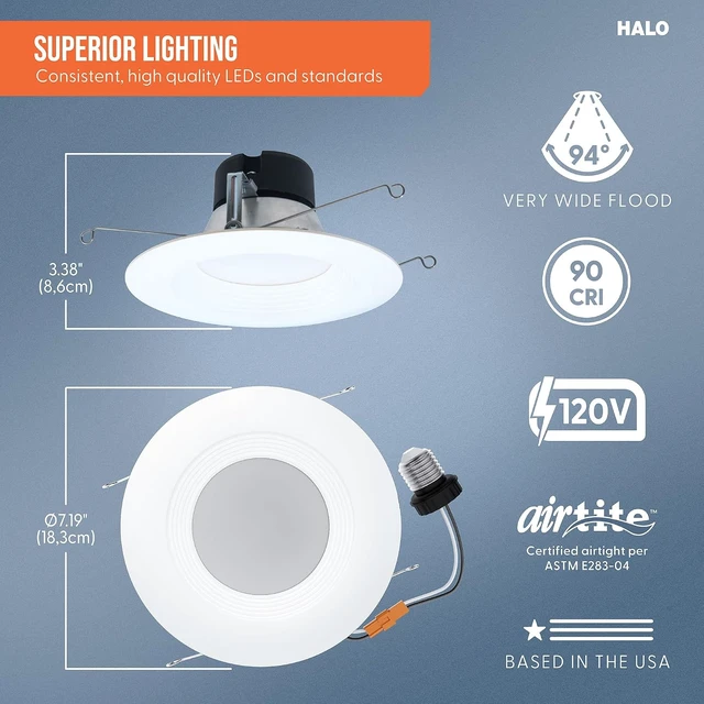 Alt view image 2 of 6 - Halo LT 5/6 inch LED recessed Can light Trim, 3000K, dimmable, 600lm 6PK