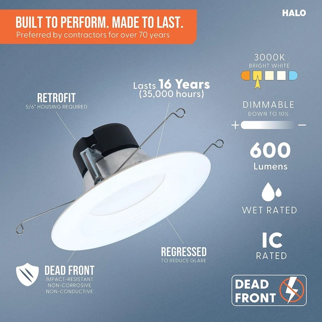 Alt view image 3 of 6 - Halo LT 5/6 inch LED recessed Can light Trim, 3000K, dimmable, 600lm 6PK
